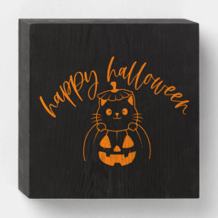 Happy Halloween Kitty in a Pumpkin Wooden Box Sign