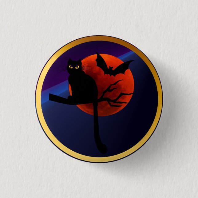 Happy Halloween Kitty n' Bat Button (Front)