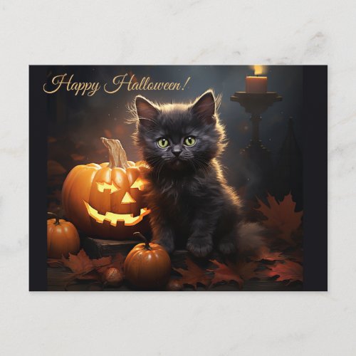 Happy Halloween Kitty  Pumpkins Postcard