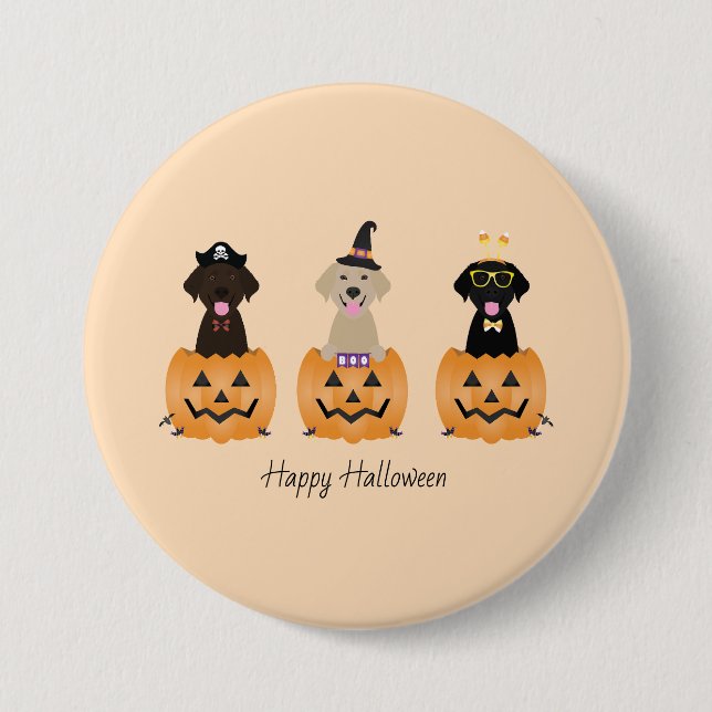 Happy Halloween Labrador Retriever Dogs Pumpkin Button (Front)