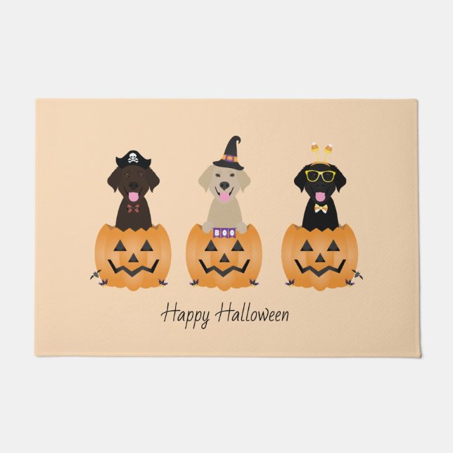Happy Halloween Labrador Retriever Dogs Pumpkin Doormat (Front)