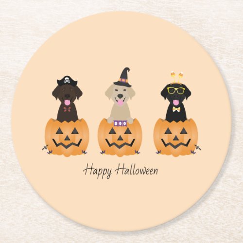 Happy Halloween Labrador Retriever Dogs Pumpkin Round Paper Coaster