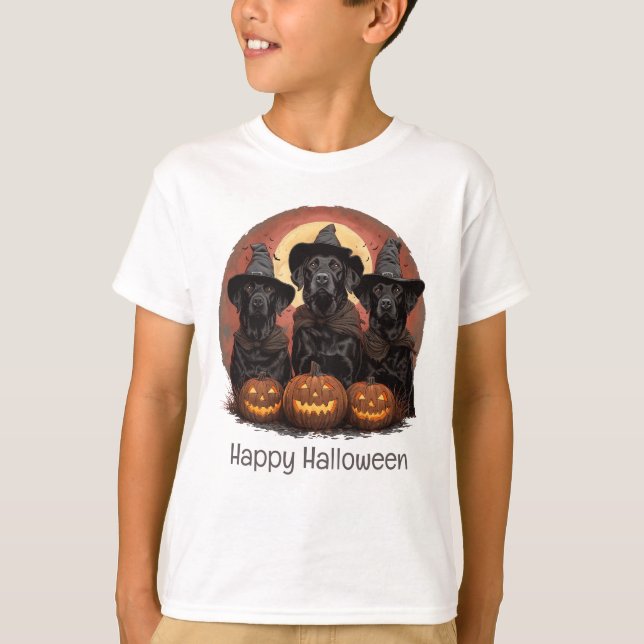 Happy Halloween Labrador Retriever Dogs Witch Hats T-Shirt (Front)