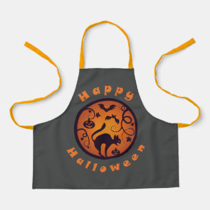 Happy Halloween lantern black cat spiders and bats Apron