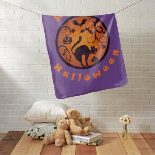 Happy Halloween lantern black cat spiders and bats Baby Blanket