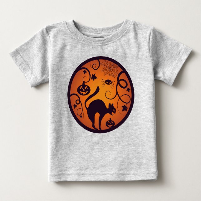 Happy Halloween lantern black cat spiders and bats Baby T-Shirt (Front)