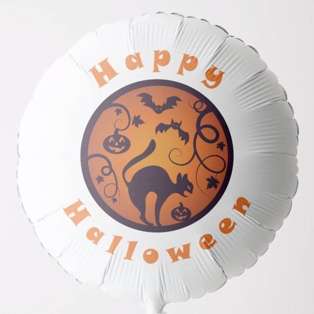 Happy Halloween lantern black cat spiders and bats Balloon (Front)