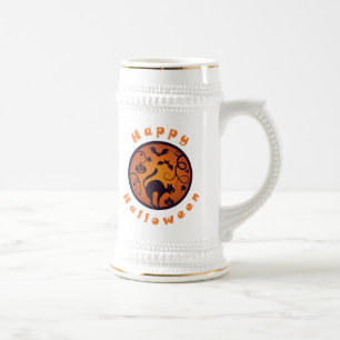 Happy Halloween lantern black cat spiders and bats Beer Stein