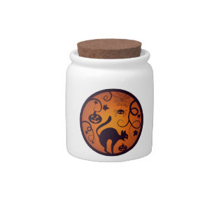 Happy Halloween lantern black cat spiders and bats Candy Jar