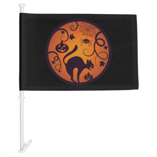 Happy Halloween lantern black cat spiders and bats Car Flag