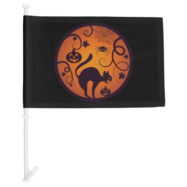 Happy Halloween lantern black cat spiders and bats Car Flag (Front)