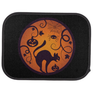 Happy Halloween lantern black cat spiders and bats Car Floor Mat