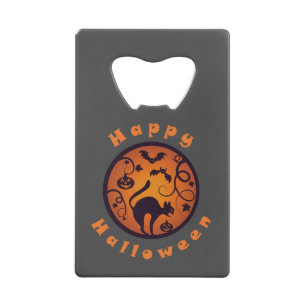 Happy Halloween lantern black cat spiders and bats Credit Card Bottle Opener