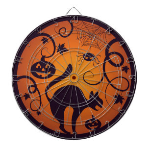Happy Halloween lantern black cat spiders and bats Dart Board