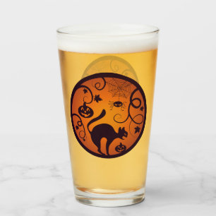 Happy Halloween lantern black cat spiders and bats Glass
