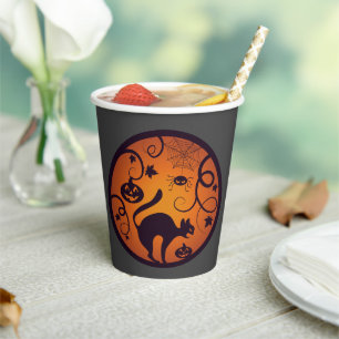 Happy Halloween lantern black cat spiders and bats Paper Cups