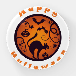 Happy Halloween lantern black cat spiders and bats Paperweight