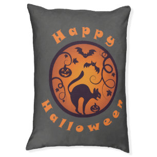 Happy Halloween lantern black cat spiders and bats Pet Bed