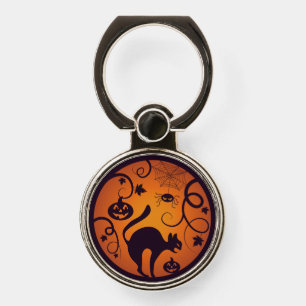 Happy Halloween lantern black cat spiders and bats Phone Ring Stand