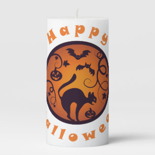 Happy Halloween lantern black cat spiders and bats Pillar Candle