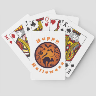 Happy Halloween lantern black cat spiders and bats Poker Cards