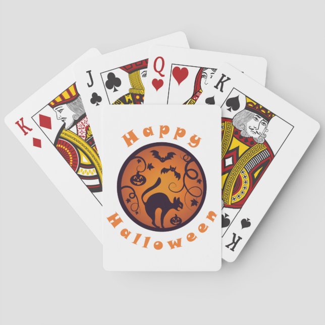 Happy Halloween lantern black cat spiders and bats Poker Cards (Back)