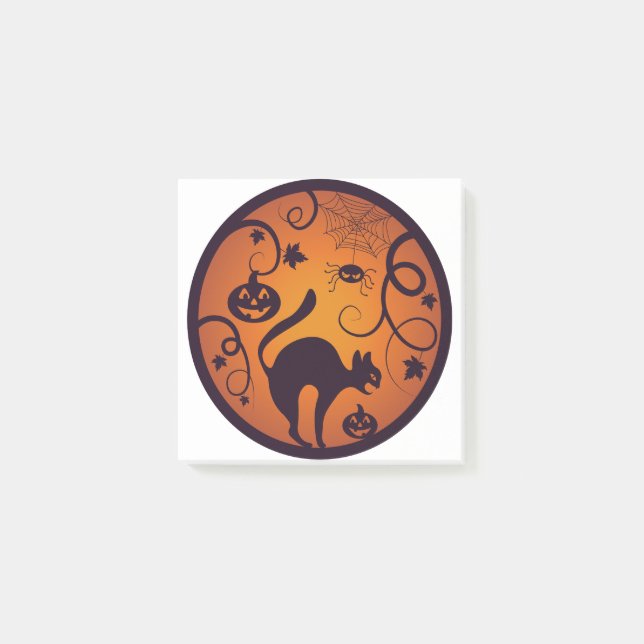 Happy Halloween lantern black cat spiders and bats Post-it Notes (Front)