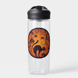Happy Halloween lantern black cat spiders and bats Water Bottle