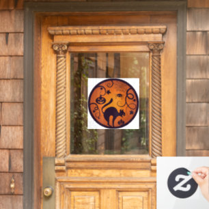 Happy Halloween lantern black cat spiders and bats Window Cling
