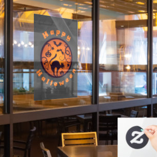 Happy Halloween lantern black cat spiders and bats Window Cling