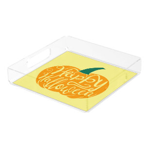 Happy Halloween lettering on carved pumpkin Acrylic Tray