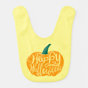 Happy Halloween lettering on carved pumpkin Baby Bib