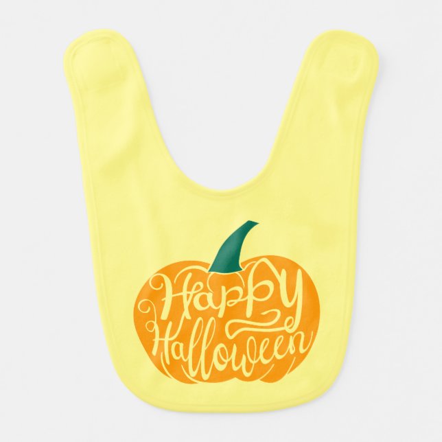 Happy Halloween lettering on carved pumpkin Baby Bib (Front)