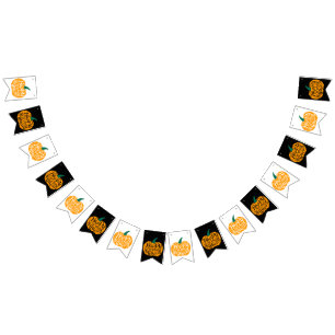 Happy Halloween lettering on carved pumpkin Bunting Flags