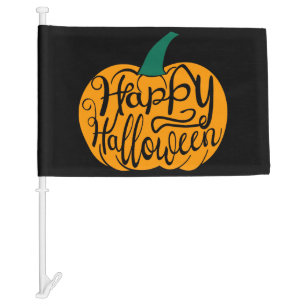 Happy Halloween lettering on carved pumpkin Car Flag