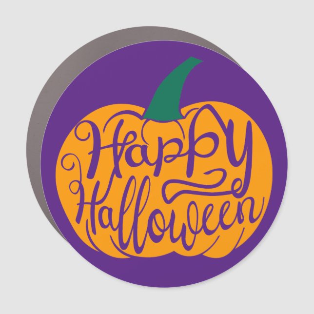 Happy Halloween lettering on carved pumpkin Car Magnet (Front)