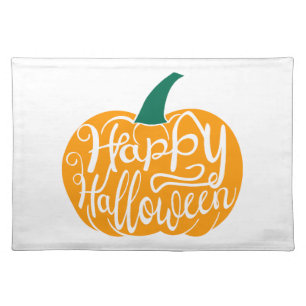 Happy Halloween lettering on carved pumpkin Cloth Placemat