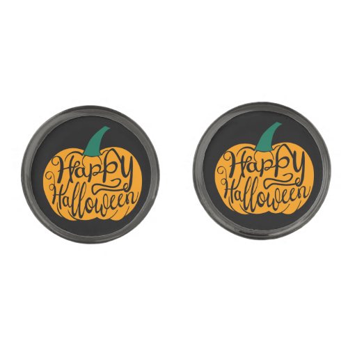 Happy Halloween lettering on carved pumpkin Cufflinks