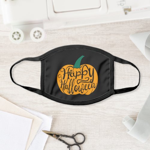Happy Halloween lettering on carved pumpkin Face Mask