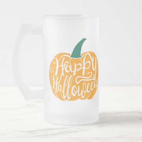 Happy Halloween lettering on carved pumpkin Frosted Glass Beer Mug