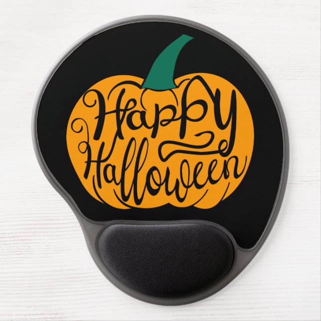 Happy Halloween lettering on carved pumpkin Gel Mouse Pad (Front)