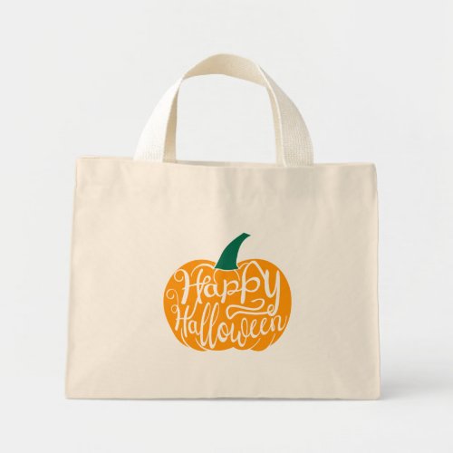 Happy Halloween lettering on carved pumpkin Mini Tote Bag
