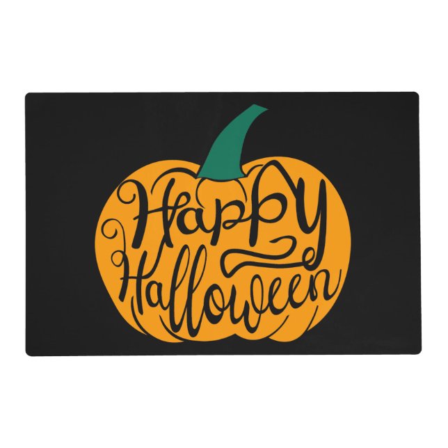 Happy Halloween lettering on carved pumpkin Placemat (Front)