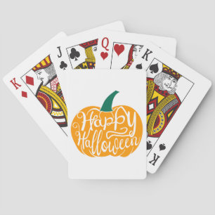 Happy Halloween lettering on carved pumpkin Poker Cards