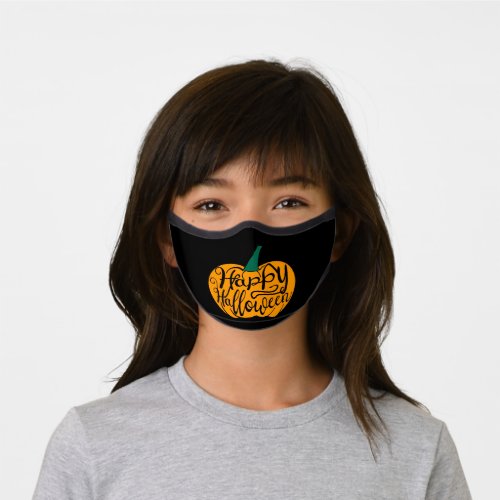 Happy Halloween lettering on carved pumpkin Premium Face Mask