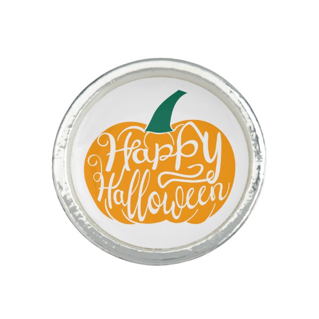 Happy Halloween lettering on carved pumpkin Ring (Front)