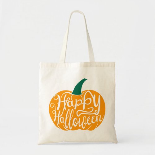 Happy Halloween lettering on carved pumpkin Tote Bag