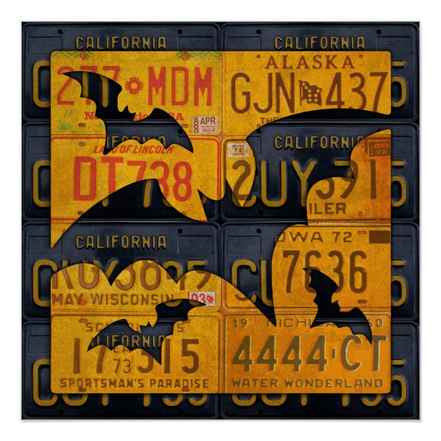 Happy Halloween License Plate Art Bats Poster (Front)