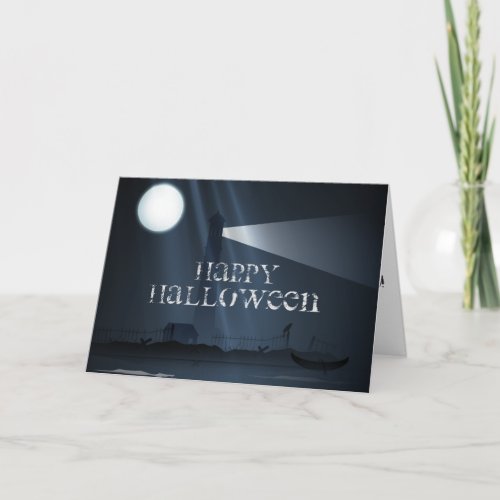 Happy Halloween Lighthouse at Night Greeting Card