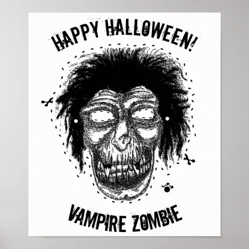 Happy Halloween _Mask Vampire Zombie BlackWhite Poster